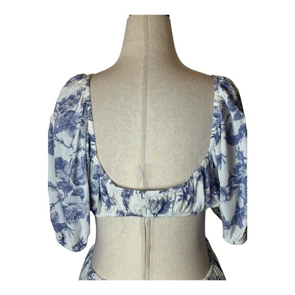 Bardot Dress Women Large Blue White Floral Print Cut Out Eden Mini Cottagecore - Picture 5 of 12